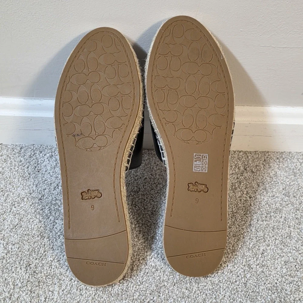 COACH Women's Camille Espadrill Black Leather Jute Footbed Sandals Shoes 7